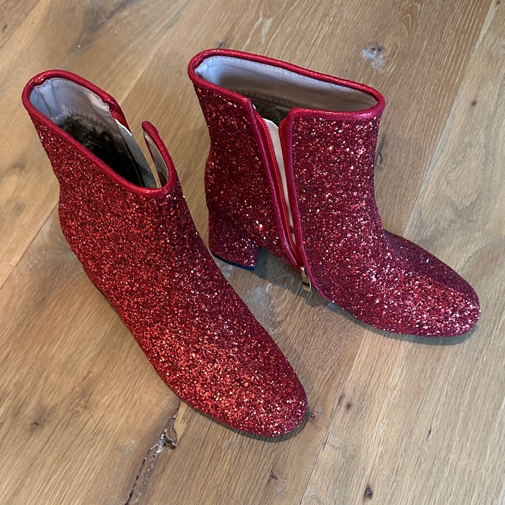 Red Glitter Ankle Boots - Women's Sparkle Heeled Booties